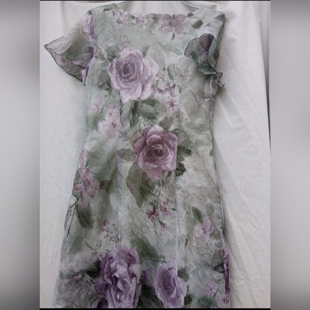 S.L. Fashions Green Floral Vintage 90's Asimmetrical Dress - Picture 6 of 11